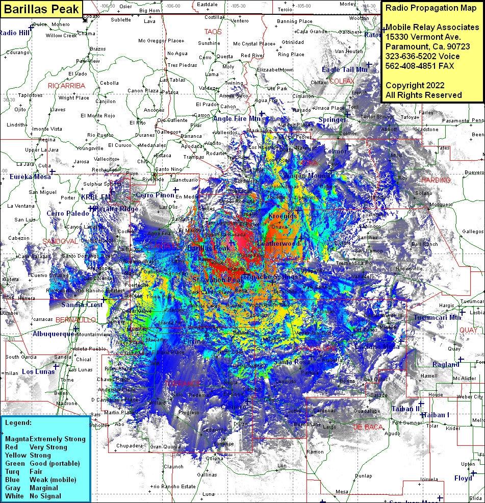 heat map radio coverage Barillas Peak